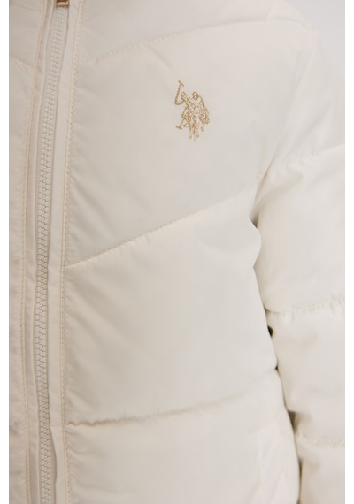 U.S. Polo Assn. Kız Çocuk Krem Kapüşonlu Fermuarlı Kaban 50328232-vr256 İnci