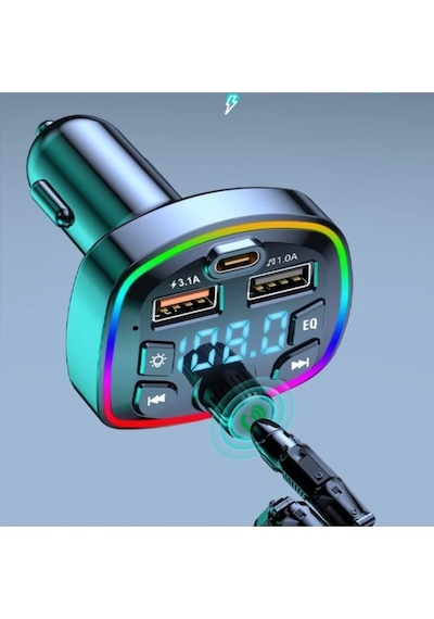 Araç Bluetooth 5.0 Fm Transmitter Cihazı Araba Müzik Mp3 Çalar Sd Kart Okur Oto Çakmaklık Şarj Aleti