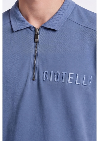 Giotelli Erkek Koyu Mavi Normal Kesim Regular Fit Kısa Kollu Fermuarlı Dik Yaka Tişört