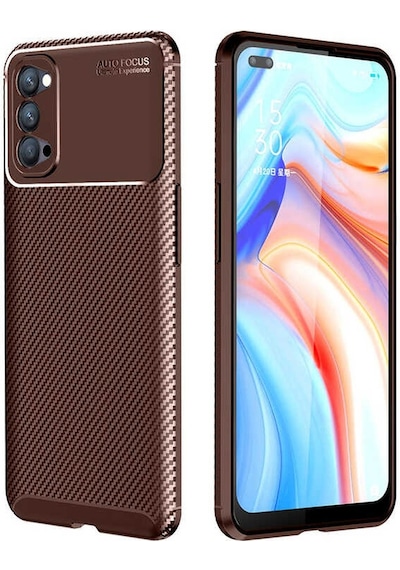 Oppo Reno 4 Kılıf Kamera Çıkıntılı Karbon Fiber Dokulu Renk Atmaz Kapak Negro
