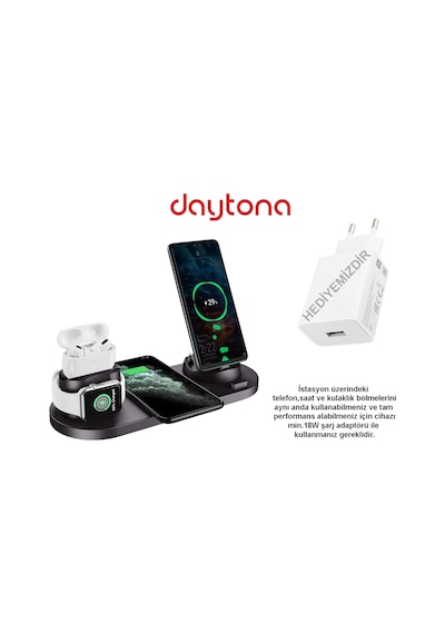 Daytona iOS Iwatch Airpods Apple Uyumlu iPhone Samsung Kablosuz Şarj Standı (487219479)
