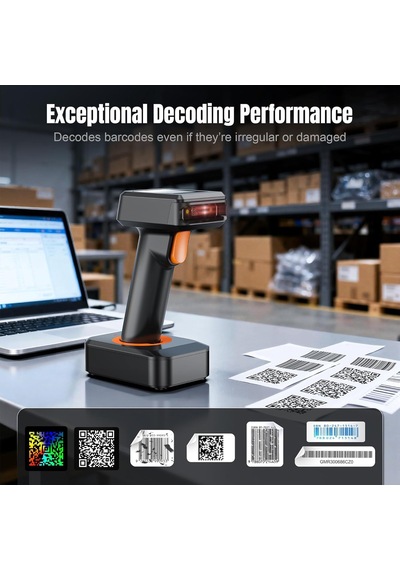 Hw0006 2d Wireless Barcode Scanner With Display Screen Bluetooth, 2.4g & Usb 3-in-1 Kablosuz El Tipi Barkod Okuyuc