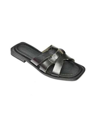 Fox Shoes S291045603 Siyah Hakiki Deri Kadın Terlik Siyah