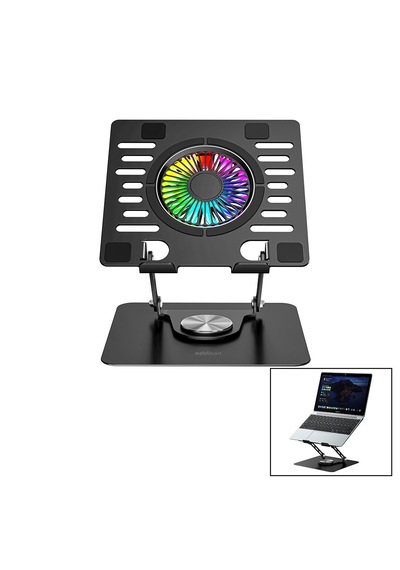 Katlanabilir Laptop Stand Metal - Soğutucu Fan Rgb Işıklı 360 Dönebilen Fan 2 Usb Soket