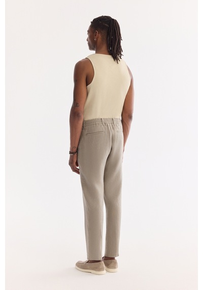Avva Erkek Gri Beli Lastikli %100 Keten Relaxed Fit Pantolon B003032