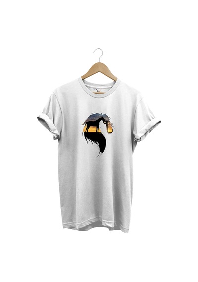 At Ve At Seven Kadın Baskılı %100 Pamuk Regular Fit Bisiklet Yaka Beyaz T-shirt Beyaz