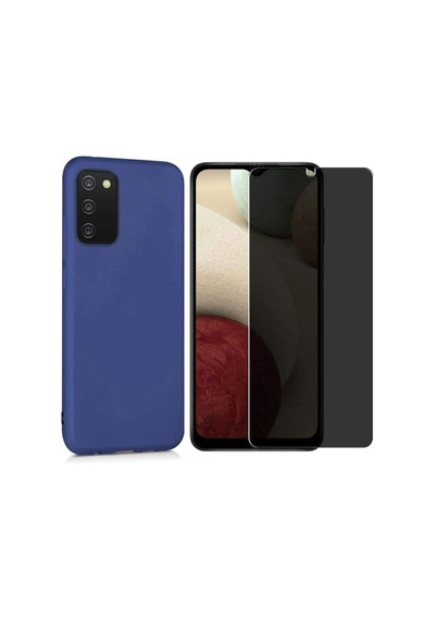 Samsung Galaxy Uyumlu A03s Esnek Soft Tasarım Kılıf Ve Hayalet Gizli Ekran Koruyucu Col177141-lacivert