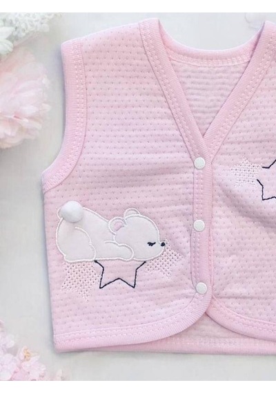 Cantoy Kız Bebek Mevsimlik Yıldız İşlemeli Yelek-15072 Pembe