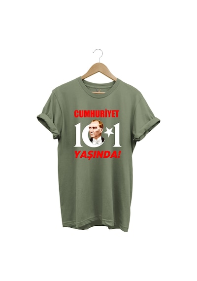 29 Ekim Cumhuriyet Bayramı Atatürk Ay Yıldız Baskılı Cumhuriyet 101 Yaşında Türkiye Haki T-shirt Haki 29 Ekim Cumhuriyet Bayramı Atatürk Ay Yıldız Baskılı Cumhuriyet 101 Yaşında Türkiye Haki T-shirt Haki