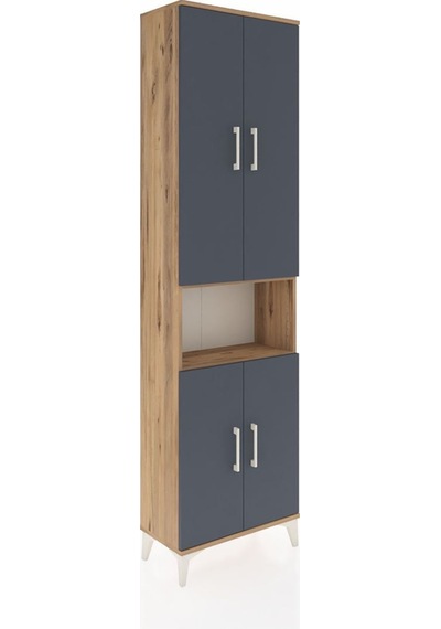 Arges Dolap 3 Raflı 4 Kapaklı Tek Askılı 60x30x221 Çam-antrasit Atlas Çam