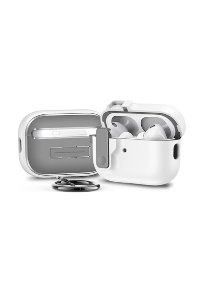 Apple Uyumlu AirPods Pro 1. / 2. Nesil İle Kılıf Standlı Kilitli Tpu Premium Matte Trip Case Beyaz