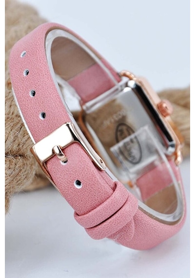 Minimal Kare Kasa Pembe Deri Kordonlu Bakır Renk Vintage Retro Zarif Şık Analog Kol Saat