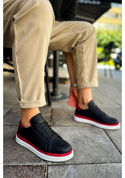 Aymood Mn979 - Santoni Gbt Spor Erkek Ayakkabı Sıyah/kırmızı