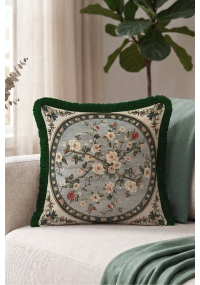 Çiçek Tasarımlı Şato Saçaklı Yastık Kılıfı - Vintage Bahar Country Gri Yeşil Püsküllü Kırlent Kılıfı Sessiz Kanyon Serenat Çiçek Tasarımlı Şato Saçaklı Yastık Kılıfı - Vintage Bahar Country Gri Yeşil Püsküllü Kırlent Kılıfı Sessiz Kanyon Serenat