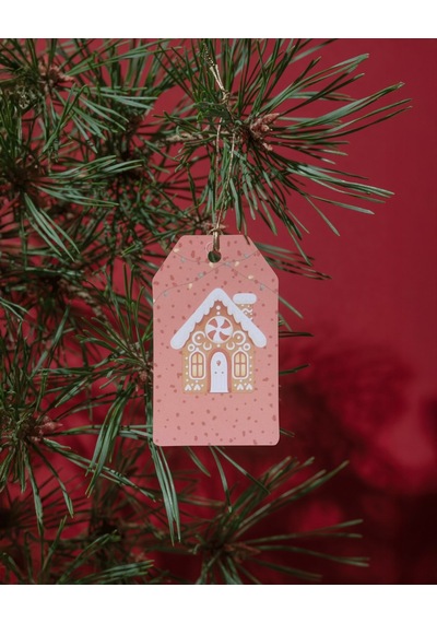 Yılbaşı Ev Temalı Hediye Etiketi, Yeniyıl, Noel Delikli Paketleme