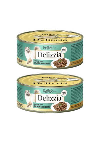 Delizzia Sos İçinde Parça Etli Somonlu Ve Tavuklu Yetişkin Kedi Maması 2 X 85 Gr.