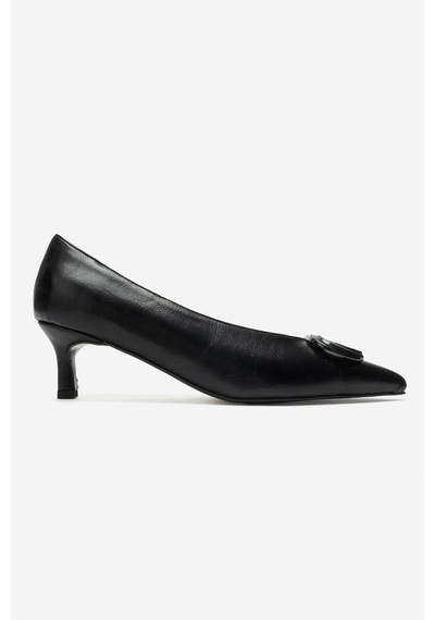 Luvi Shoes Delhı Siyah Cilt Tokalı Kadın Topuklu Ayakkabı
