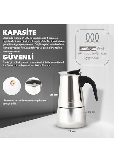 Any Morning FE001-6 Paslanmaz Çelik İndüksiyonlu Espresso Kahve Makinesi 300 Ml