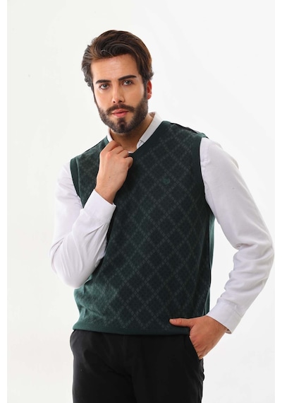 Pelikan Erkek V Yaka Desenli Süveter 9614 Yeşil