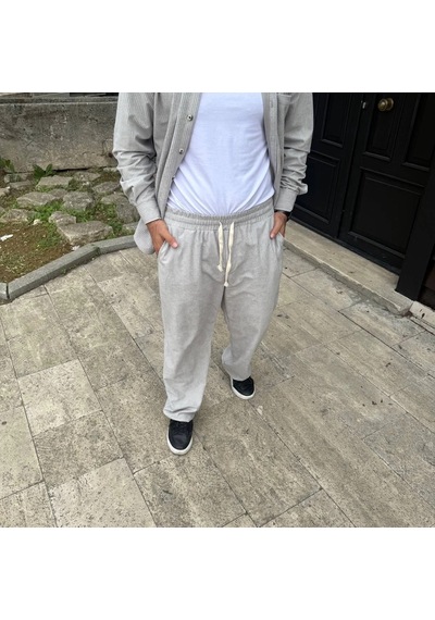 Primemağazam Erkek Fitilli Kadife Cepli Buggy Pantolon Oversize Rahat Kalıp - Gri Çeşitli
