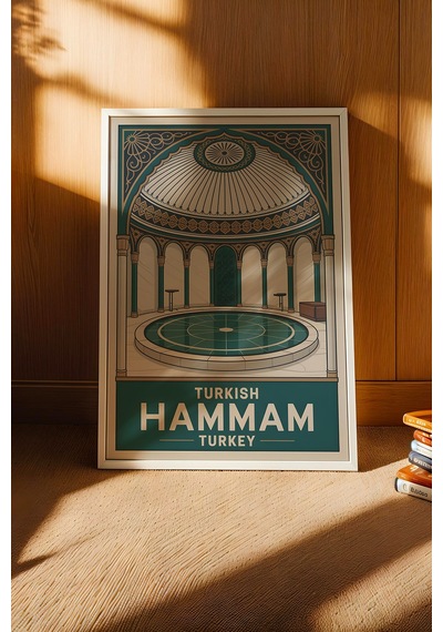 Türk Hamamı Tablo - Retro Banyo Dekoru - Geleneksel Hamam Kültürü Serisi - Çerçeveli Duvar Posteri Beyaz