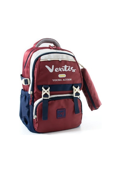 Ventis Unisex 2'li Set Okul Çantası Lise Ortaokul Kalemlikli Sırt Çantası 43 30 Cm Çok Cepli Vnt1-e Bordo