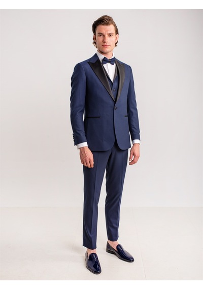 Dufy Lacivert Erkek Modern Fit Mono Yaka Smokin Takım - 61307 Lacivert