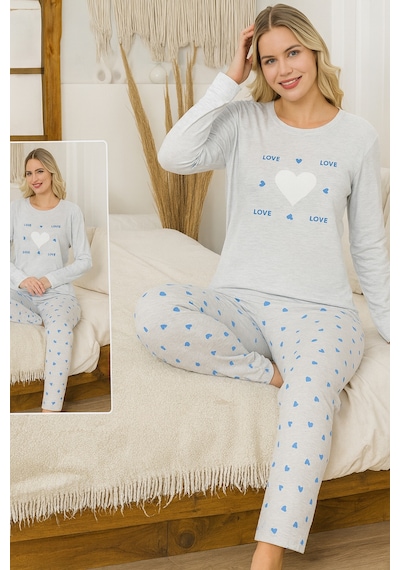 Remsa Kadın Kalp Desen Suprem Pijama Takımı 0458 Buz Mavi Buz Mavi