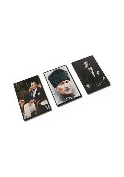 Hediyelik Atatürk Ahşap Magnet Seti 3 Adet - No:4 Kaliteli İşçilik Özel Baskı Karışık Renkli