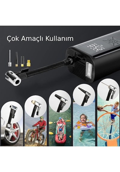 Valkyrie 100w 6000mah Şarjlı Araba Lastik Hava Pompası Led Işıklı Çok Amaçlı Bisiklet Yatak Top Pompası