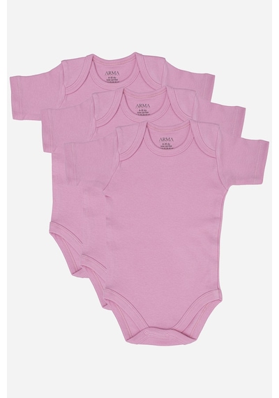Arma Yıldız %100 Organik Pamuk 3'lü Pembe Kısa Kollu Bebek Çıtçıtlı Zıbın Body Pembe