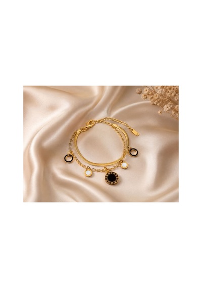 Altın Renk Çoklu Zincir Detaylı Charm Bileklik Altın - 889154388 Altın