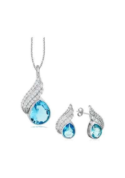 Brezza Lusso Jewelry Deniz Mavisi Damla Model Kanatlı Kadın Kolye Küpe Seti