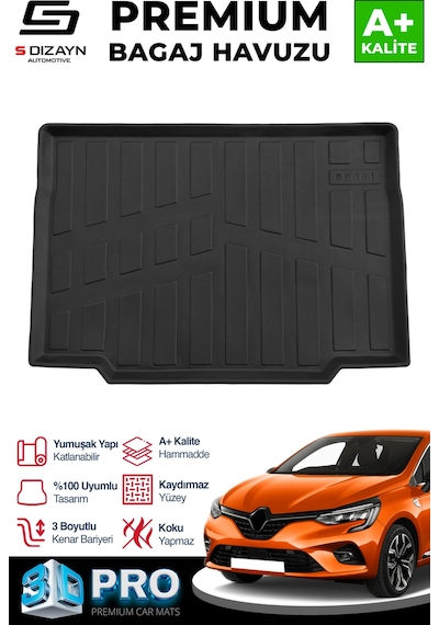S-dizayn Renault Clio 5 3d Pro Bagaj Havuzu 2019 Üzeri A+ Kalite