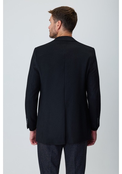 Morven Erkek Siyah Yün Trend Düz Dynamic Fit Sivri Yaka Kaban 27ks016003001 Siyah