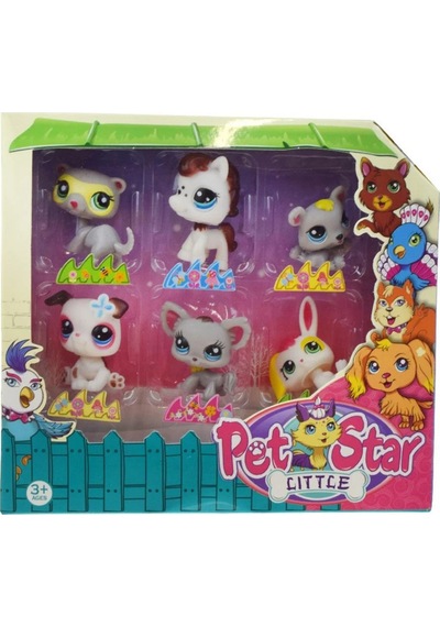 Little Pet Star Sevimli 6'lı Miniş Figür Seti - Kedi Köpek Tavşan Karışık Hayvanlar Oyuncak Paket Hayvanlar
