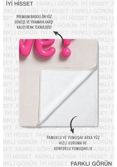 Yazılı Motto Plaj Havlu Örtüsu - Modern Tipografik Pembe Beyaz Hızlı Kuruyan Mikrofiber Havlu Örtü Sisli Çiçeği