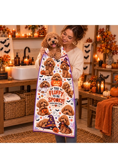 Kedi & Köpek Kurulama Havluları Poodle Halloween Büyük Boy Hızlı Kuruyan 60x120cm