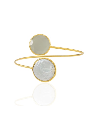 Kadir Jewellery 22 Ayar Altın Kaplama Ayarlanabilir İnci Bilezik Beyaz