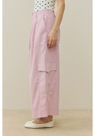 Molene Pembe Kargo Cepli Crop Keten Pantolon