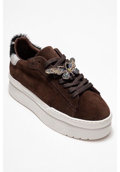 Luvishoes Anda Kahverengi Süet Hakiki Deri Tokalı Kadın Günlük Spor Ayakkabı Kahverengi
