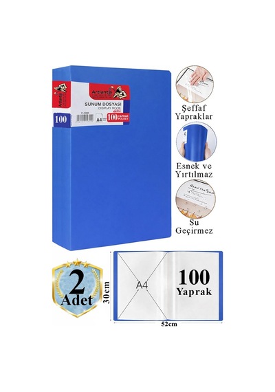 Mavi Sunum Dosyası 100 Lü 2 Adet Poşet Dosyalı Katalog Dosyası 100 Poşetli Kendinden Dosya Plastik Kapaklı Mavi