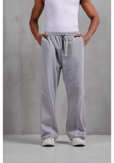 Dark Moda Erkek Oval Şeritli Baggy Eşofman Gri