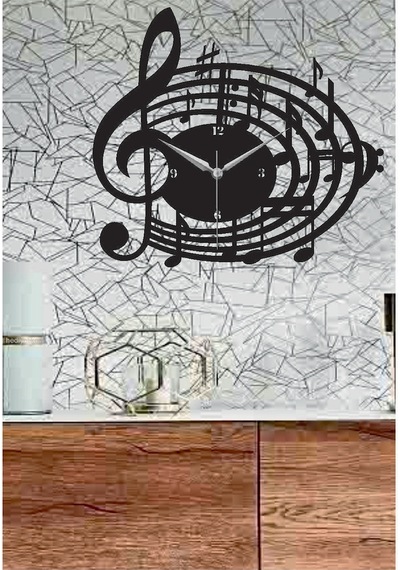Müzik Nota Temalı Dekoratif Ahşap Duvar Saati Ahşap
