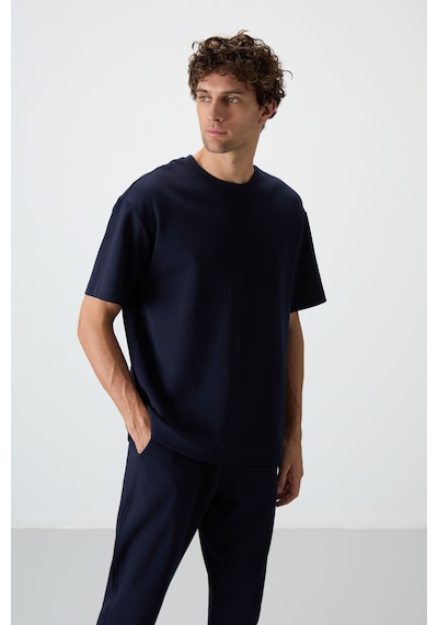 Tommy Life Lacivert Pamuklu Kalın Yumuşak Dokulu Oversize Fit Basic Erkek Eşofman Takım - 85251 Lacivert