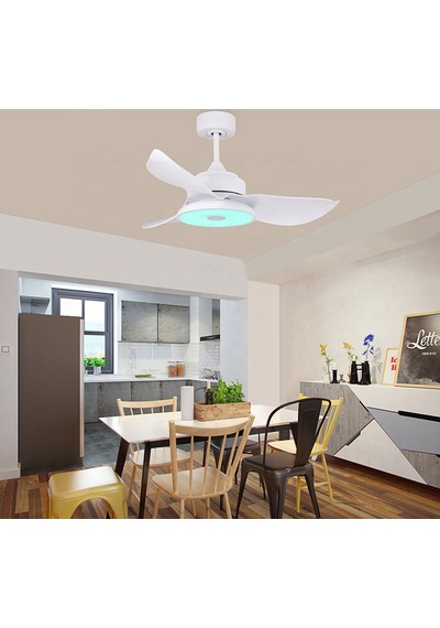 Alsanfan Melodi Beyaz Bluetooth Hoparlör RGB LED Aydınlatmalı Tavan Vantilatörü 91CM