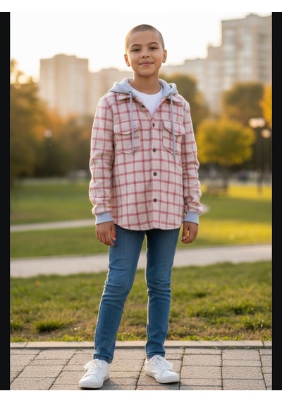 Gala Çizgili Kapüşonlu Unisex Çocuk Gömlek KREM