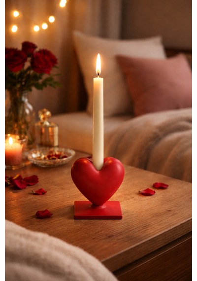 Dekoratif Kalpli Şamdan Romantik Mumluk Kırmızı
