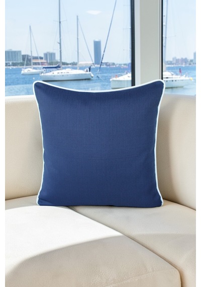 Kırlent Kılıfı 45x45 3'lü Set Marin Nakışlı Balık Desen Su İtici Outdoor Keten Tekne Bahçe Lacivert