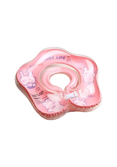 Bebek Yüzme Boyun Simidi - Güvenli Çift Tokalı Bebek Deniz & Havuz Simidi - Pembe Tavşan Figürlü Nr0